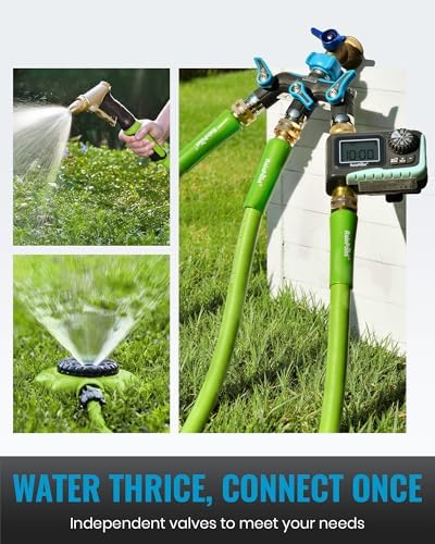 RAINPOINT 3 Way Hose Splitter, 100% Metal Heavy Duty Garden Hose Splitter With 1.9" Extra Long Handle & Individual Shut Off, 3/4 Inch GHT Thread Water Hose Connector For Outdoor Spigot Faucet (Blue) - Image 7
