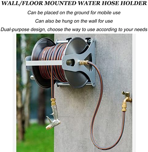 Garden Hose Reels with with Hose and Nozzle, Wall Mounted/Portable Water Hose Reel with Crank, Stainless Steel Water Pipe Storage Shelf Reel Holder, Reel Cart Hose Caddy for Watering Washing - Image 3