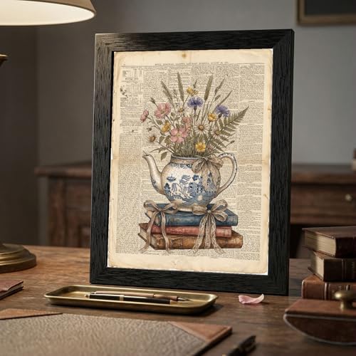 Framed Canvas Wall Art Vintage Teapot and Wildflowers Earthy Sepia Watercolor Book Page Canvas Print Poster Black Frame Wall Decor for Kitchen Bedroom Cottagecore Art, Rustic Decor - 16x20 Inch - Image 7