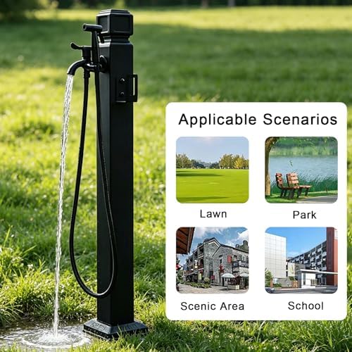 Vertical Square Garden Water Column, Outdoor Antifreeze Hose Stand Double Outlet Faucet with Spray Gun, Water Dispenser Hydrant for Irrigation and Washing(95cm/37in) - Image 6