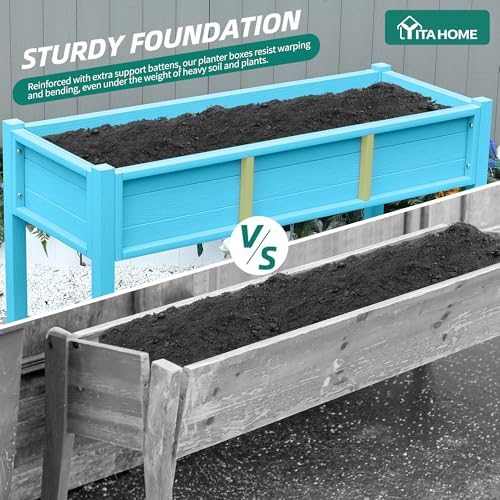 YITAHOME Raised Garden Bed HDPE, 47x18x31In Raised Flower Bed Poly-Wood Weather-Resistant Elevated Planter Box with Lockable Wheels for Vegetables, Aruba Blue - Image 6