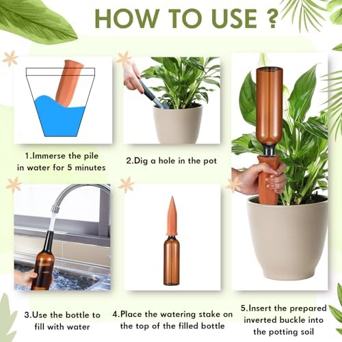 Baderke 8 Pcs 4 Set Plant Watering Devices, Terracotta Watering Spikes with 25 oz Plastic Wine Bottles, Slow Release Vacation Insert Automatic Plant Waterer Device for Indoor Outdoor - Image 4