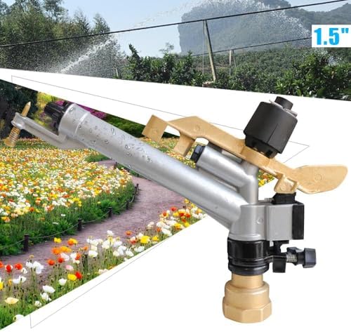 Impact Sprinkler Gun, 1.5" Long Range 360° Adjustable Water Irrigation Spray Tool Kit for Orchards, Farms, Seedlings, Wheat, Lawn - Image 4