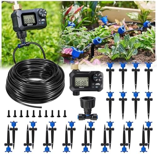HIRALIY 100FT Drip Irrigation Kit with Timer, Pressure Compensated by HIRALIY