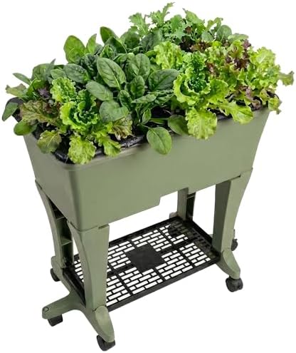 EarthBox Raised Garden Bed with Legs – Elevated Self Watering Planter Box with Wheels, Storage Shelf, Premium Plant Food, Easy Assembly, Made in USA, Sage by EarthBox