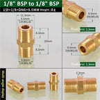 Hose Connector 6pcs Brass Pipe Hex Nipple Fitting 1/8" 1/4" 3/8" 1/2" 3/4" 1" BSP Male Thread Quick Adapter Coupler Connector for Garden Fitting(1l8 to 1l8) - Image 2