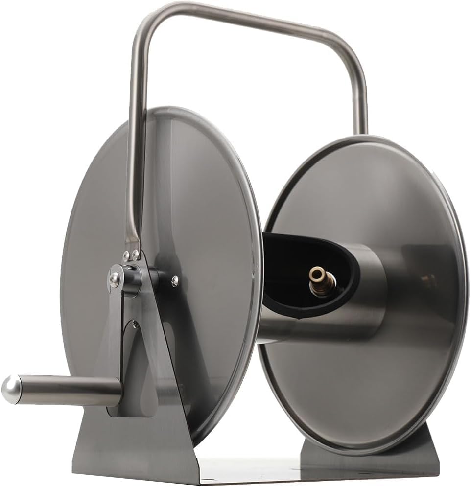 1/2in Stainless Steel Garden Hose Holder Kit, Wall Mounted Garden Hose Reel 50m Capacity Water Hose Storage Rack With 360° Rotatable Handle For Home Garden Lawn Silver #001 - Image 7