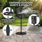 CEME Professional Misting Fan Outdoor, 16-Inch High-Speed Pedestal Fan with Safety GFCI Plug, 9 Custom Cooling Settings, 90° Wide Oscillation, ETL Listed Heavy Duty Standing Fan for Deck - Image 5