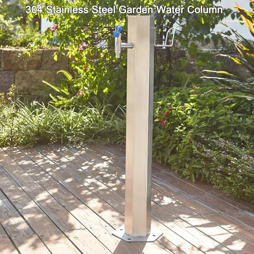 Outdoor Garden Water Column, 304 Stainless Steel Frost-Resistant Tap Post with Lockable Water Hydrant, Hose Stand with Spigot for Garden Irrigation and Watering(Size:20 * 4.1in) - Image 3