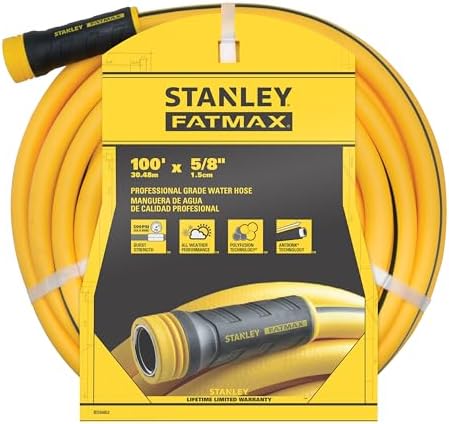 Stanley FATMAX Professional Grade Garden Hose, 100 Feet x 5/8 Inch, Yellow, 500 PSI by Stanley+Garden