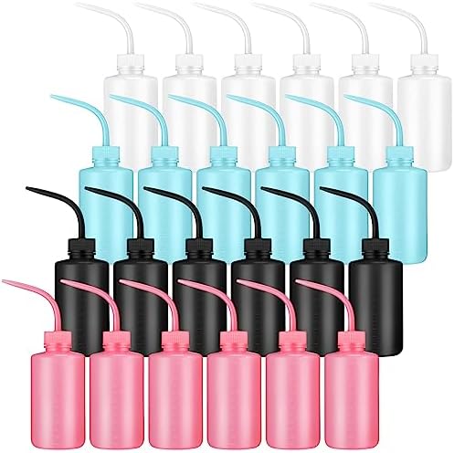 Dandat 24 Pack Tattoo Squeeze Bottle Bulk 500ML/17oz Plastic Safety Wash Bottles Narrow Mouth Lab Squeeze Bottle LDPE Squirt Plants Watering Irrigation Tools Lash Rinse with Scale Labels by Dandat