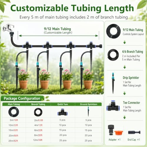 Above Ground Irrigation System, Sprinkler Kit with 3 Adjustable Watering Nozzles, Efficient Garden Watering Solution for Lawns, Flower Beds, and Vegetables - Image 6