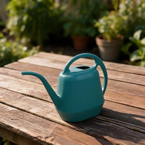 2 Gallon Plastic Watering Can with Long Spout for Indoor Outdoor Plants, Ergonomic Handle Garden Water Pot for Home Flower Bed, Green Blue Grey(Dark Green - 2L) - Image 2