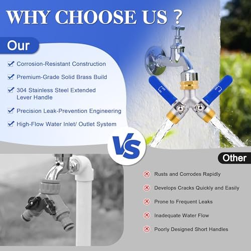 EJW Hose Splitter 2 Way, Garden Hose Splitters, Heavy Duty Faucet Splitter,Rv Brass Water Hose Y Splitter, Double Hose Connector, Spigot Splitter, Two Way Hose Manifold Valve 3/4 Inch GHT Thread. - Image 6