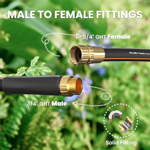 Giraffe Tools Garden Hose 25ft x 5/8" | Heavy Duty, Lightweight, Flexible Hybrid Hose and 2-Way Garden Hose Splitter with Shut-Off Valves - Image 2