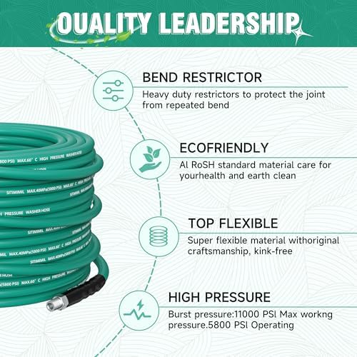 100FT Sewer Jetter Kit for Pressure Washer,1/4‘’NPT Drain Cleaner Hose 5800PSI, With Adapter Corner Rotating Button Nose Sewer Jetting Nozzles Kit Pearl Corsage Pin Spanner Waterproof Tape - Image 2
