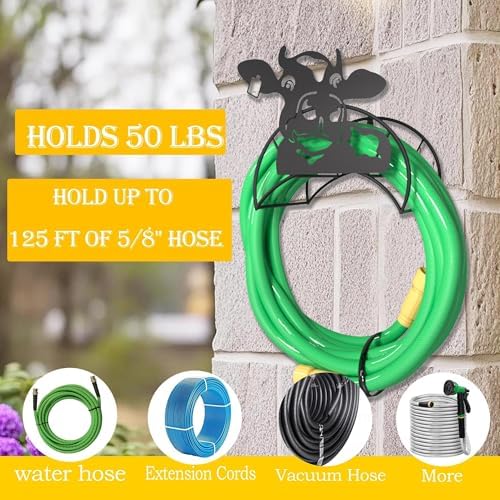 Cow Hose Hanger Metal Wall Mount Heavy Duty 125'5/8" Garden Hose Holder - Image 5