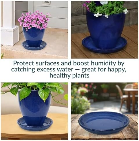 Sunnydaze 9" Ceramic Plant Saucers for Planters, 2pk, Imperial Blue - Image 4