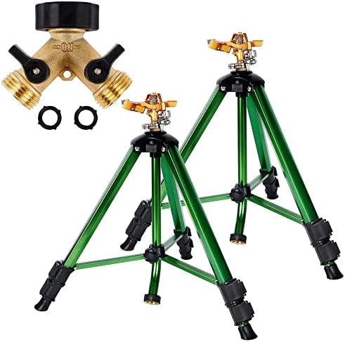 Biswing Garden Hose Splitter 2 Way & 2 Pack Impact Sprinkler Head on Tripod Base by Biswing