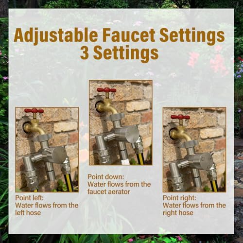 G-Sunny Stainless Steel Multi-Function Outdoor Faucet with Dual Garden Hose Adapter, Heavy Duty Outdoor Water Splitter with Extra Tap for Hand Washing, Bucket Filling (Dual Hose) - Image 3
