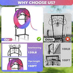 OLV Garden Hose Holder, Freestanding Water Hose Holder Stand with Storage Basket Holds 150-ft Pipe, Heavy Duty Outdoor Decorative Metal Hose Storage Hanger Rack for Outside Yard Lawn Farm - Image 2