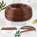 Nuanchu 492 ft 1/4" Drip Irrigation Tubing Irrigation Hose Garden Watering Tube Line with 12 Inch Emitter Spacing Blank Distribution Tubing Drip Line Watering for Garden Irrigations System, Brown - Image 2