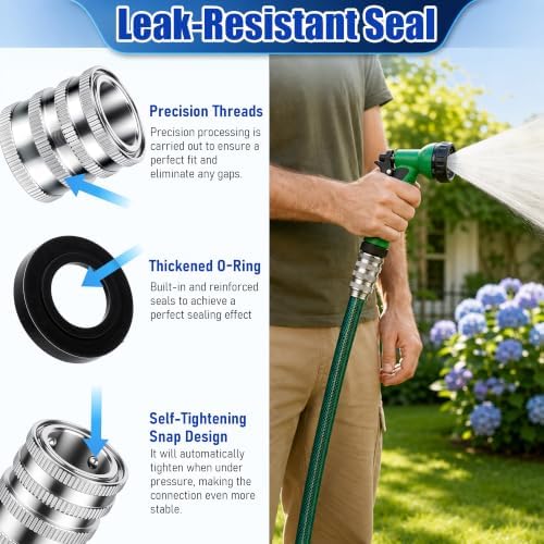3/4 Inch Stainless Steel Garden Hose Quick Connect Fittings, 5 Pack - Image 4
