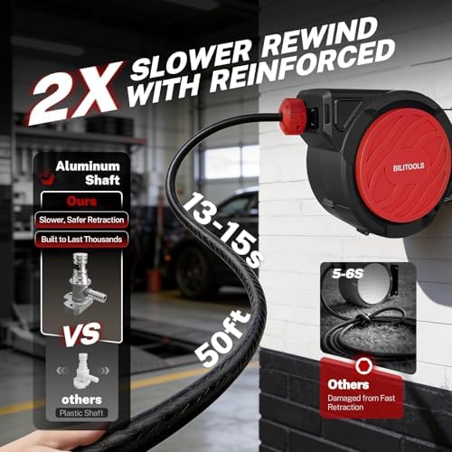 BILITOOLS Retractable Air Hose Reel 1/2" x 50FT Max 300PSI Auto Rewind - Image 2