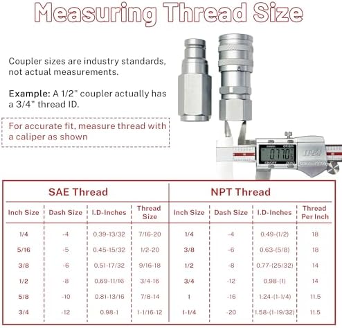 3/8" Flat Face Hydraulic Quick Connect Coupler Set,1/2" NPT Thread, 5076 PSI, ISO 16028 with Dust Caps - Image 6