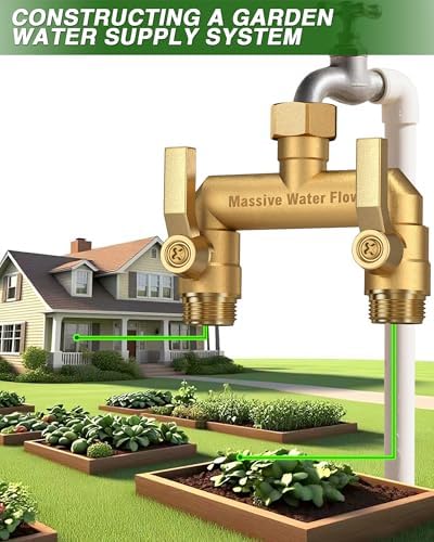Hose Splitter 2 Way Heavy Duty, Solid Brass Full Flow Outdoor Faucet and Garden Hose Splitters, Water Spigot Splitter T Adapter, All Metal Water Connector with Shut-Off Valve, 3/4 - Inch GHT Thread - Image 6