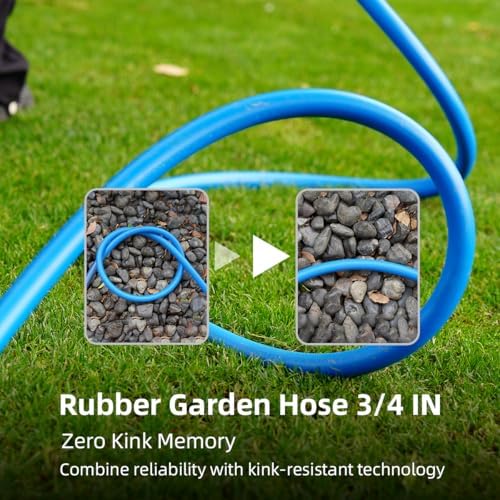 Guitrees 2026 Upgraded Garden Hose 50FT x 3/4", Heavy Duty Rubber Water Hose with Five Layered Braiding, Swivel male and female Nickel-plated Brass Fittings, 1200PSI Burst, 300PSI Working (Blue) - Image 4