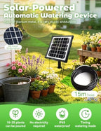 Drip Irrigation System, Automatic Watering Kit for 15 Pots, 49ft Watering System with 6 Timers & 2200mah Battery, Intelligent Plant Hydration Device, Solar Powered for Garden Patio Lawn - Image 2