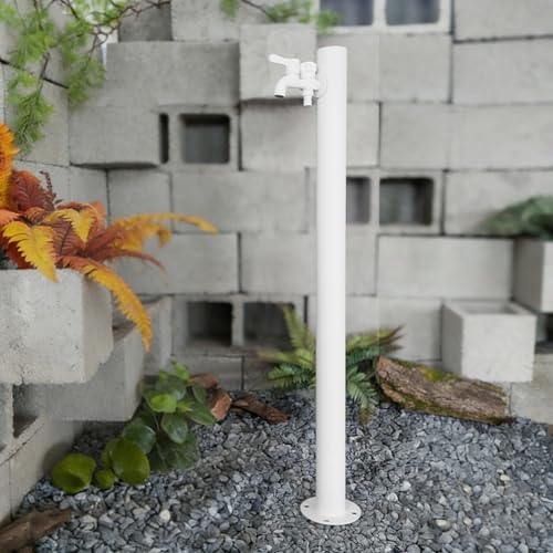 Water Hose Stand with Faucet - Versatile Garden Hydrant, Outdoor Fountain, Round/Square/Hexagon Design, Perfect for Yard & Patio Use (White 37.4in) by Unknown