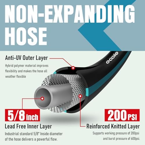 Garden Hose 100 ft x 5/8" with Nozzle, Water Hose Heavy Duty Flexible, Lightweight Kink-less Hybrid Hose with Swivel Handle, Male to Female Fittings (Blue, 100FT) - Image 4