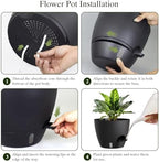 Plant Pots, 4 Pack 12/10/9/8 Inch Self Watering Pots with Drainage Holes, Water Level Indicator Deep Reservoir, Large Planters for Indoor Outdoor Plants - Black - Image 3