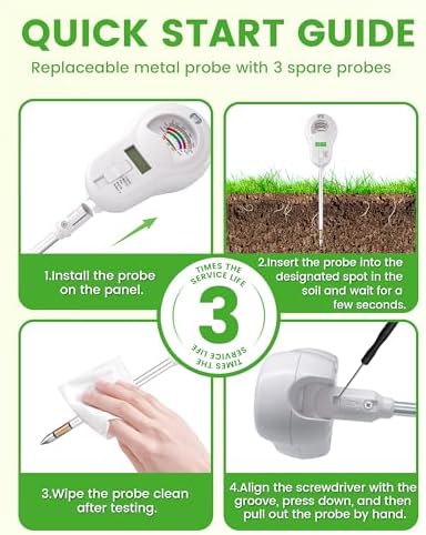 6-in-1 Soil Moisture Meter with 3 Probes, PH/Sunlight/Soil Moisture/Fertility with 3 Removable Probe, Digital Air Temp/Humidity, Soil Tester for Garden, Lawn, Indoor and Outdoor Plants - Image 5