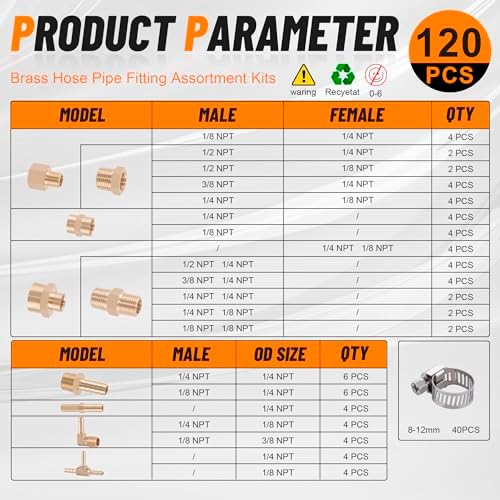 120Pcs Brass Hose Pipe Fitting & Hose Barb Kit for Air/Fuel/Water/Oil Hose - Image 2