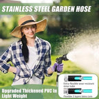 75FT Metal Garden Hose – 304 Stainless Steel Heavy Duty Water Hose with 2 Nozzles, Flexible Kink-Free Dog-Proof Hose for Garden Watering, Car Washing, House Cleaning & Dog Bathing - Image 2