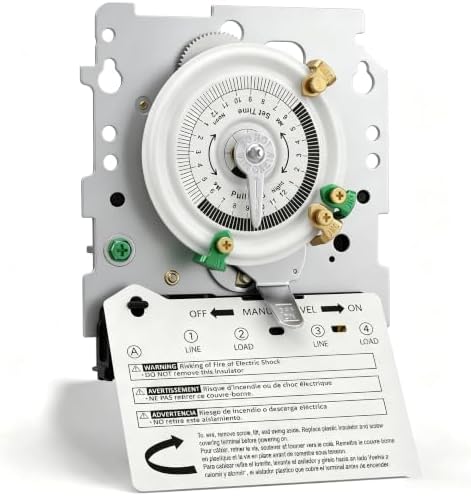 New T104M Mechanical Timer Switch (Mechanism Only), 24-Hour Heavy-Duty Timer Switch for Pool Pumps, 208V-277V 40A DPST, with High-Contrast White Dial, 4 Pairs of Trippers Included by Unknown