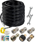 Hourleey Sewer Jetter Kit for Pressure Washer 150FT, Drain Cleaner Hose 1/4 Inch NPT, Orifice 4.0 Button Nose and Rotating Sewer Jetting Nozzle Spanner Tape Pearl Corsage Pin, 4000 PSI by Hourleey