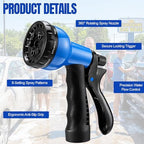 Therwen 100 ft Recoil Garden Hose with 8 Pattern Nozzle, Blue - Image 3