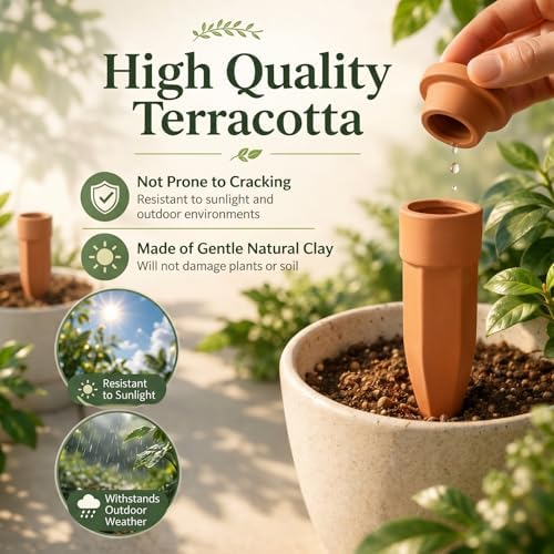 Honeydak 6pcs Small Terracotta Watering Spike with Lid 4'' Garden Vacation - Image 3