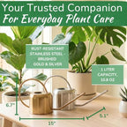 Stainless Steel Houseplant Watering Can, Brushed Silver, 1L Capacity - Image 2