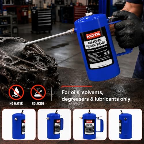 LAUCO Non Aerosol Pressure Sprayer - Refillable Pressurized Sprayer Bottle for Oil, Solvent, Degreasers, Lubricants - Rechargeable Steel Canister with Brass Nozzles, 32oz. (1, Blue) 69533 - Image 6