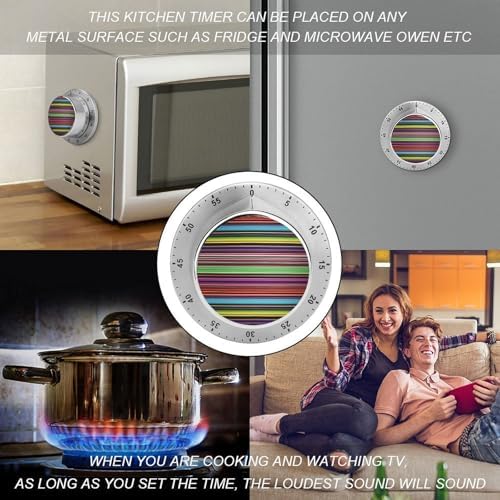 Mechanical Kitchen Timers for Cooking,Striped Printed 60 Minute Magnetic Countdown Timer,Cute Cooking Timers with Alarm,Stainless Steel Time Timer Manual No Batteries Required - Image 4
