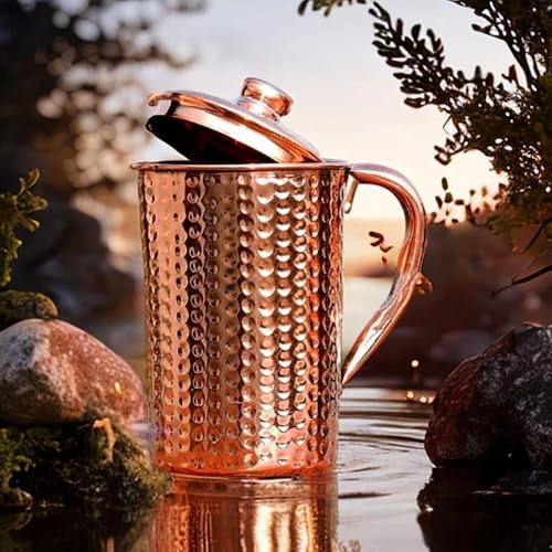 100% Pure Copper Pitcher 50.72 Oz / 1500 ml | Drinking Water Traditional Hammered Pitcher With Lid | Copper Jug Handle Water Bottle | Ayurveda Health Benefits | Serving Water in Daily Use - Image 7