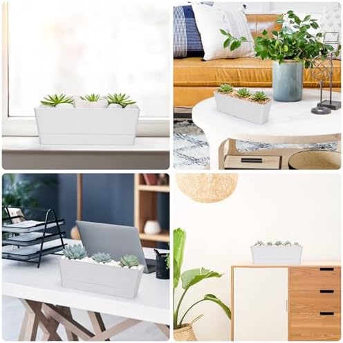 GREANER Flower Boxes, 3 Pack 12x3.8 Inch Rectangle Window Boxes, Herb Planters with Tray, Indoor Succulent Cactus Flowers Plastic Drawable Pot for Windowsill, Garden, Balcony, Office Outdoor (White) - Image 6