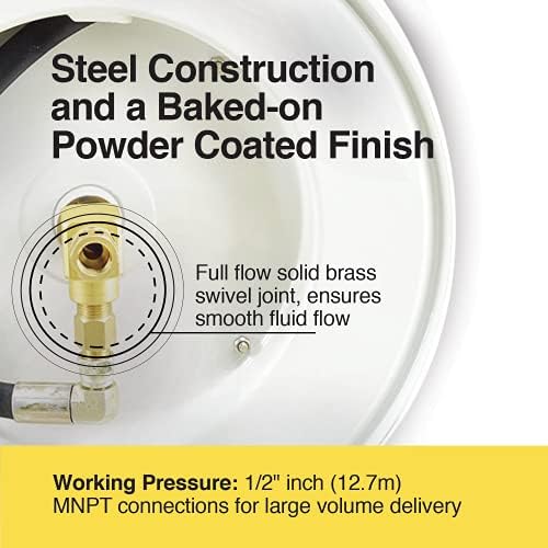 ReelWorks Oil Hose Reel Retractable 1/2" Inch x 50' Foot Long Premium Commercial SAE100R1AT Hose Max 2320 Psi Spring Driven Steel Construction Heavy Duty Industrial Single Arm and L-Shape Base - Image 4
