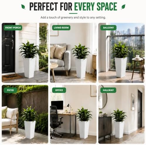 22.5'' Tall Planters for Outdoor & Indoor, Self Watering Plant Pots Set of 2 with Water Level Monitor & Drainage, Automatic Watering for Patio Garden, White - Image 7