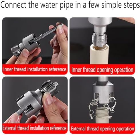 Pipe Thread Cutting Tool, Electric Drill Compatible Pvc Pipe Threader Kit, Thread Trimming and Angle Bolt Repair Tool, Garden Hose Thread Die, 1/2", 3/4" (A+B) - Image 5